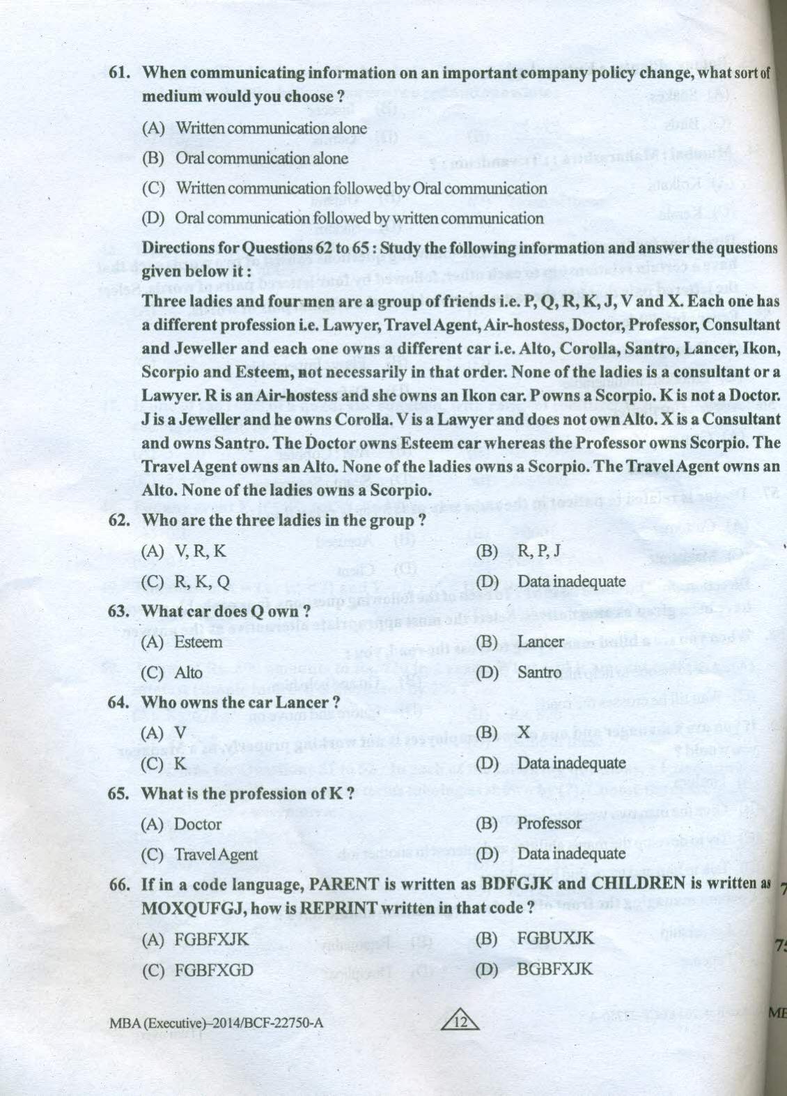 PU USOL MBA 2024 Questions Papers with & Answers Key - Page 11