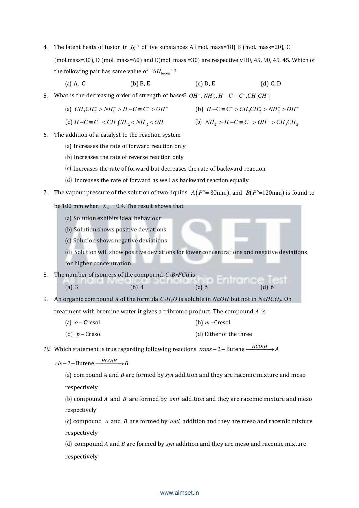 AIMSET 2024 Sample Paper - II - Page 3