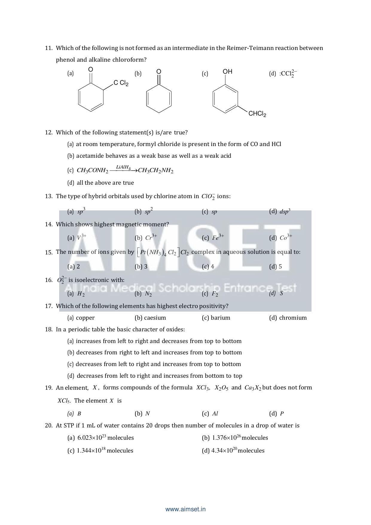 AIMSET 2024 Sample Paper - II - Page 4