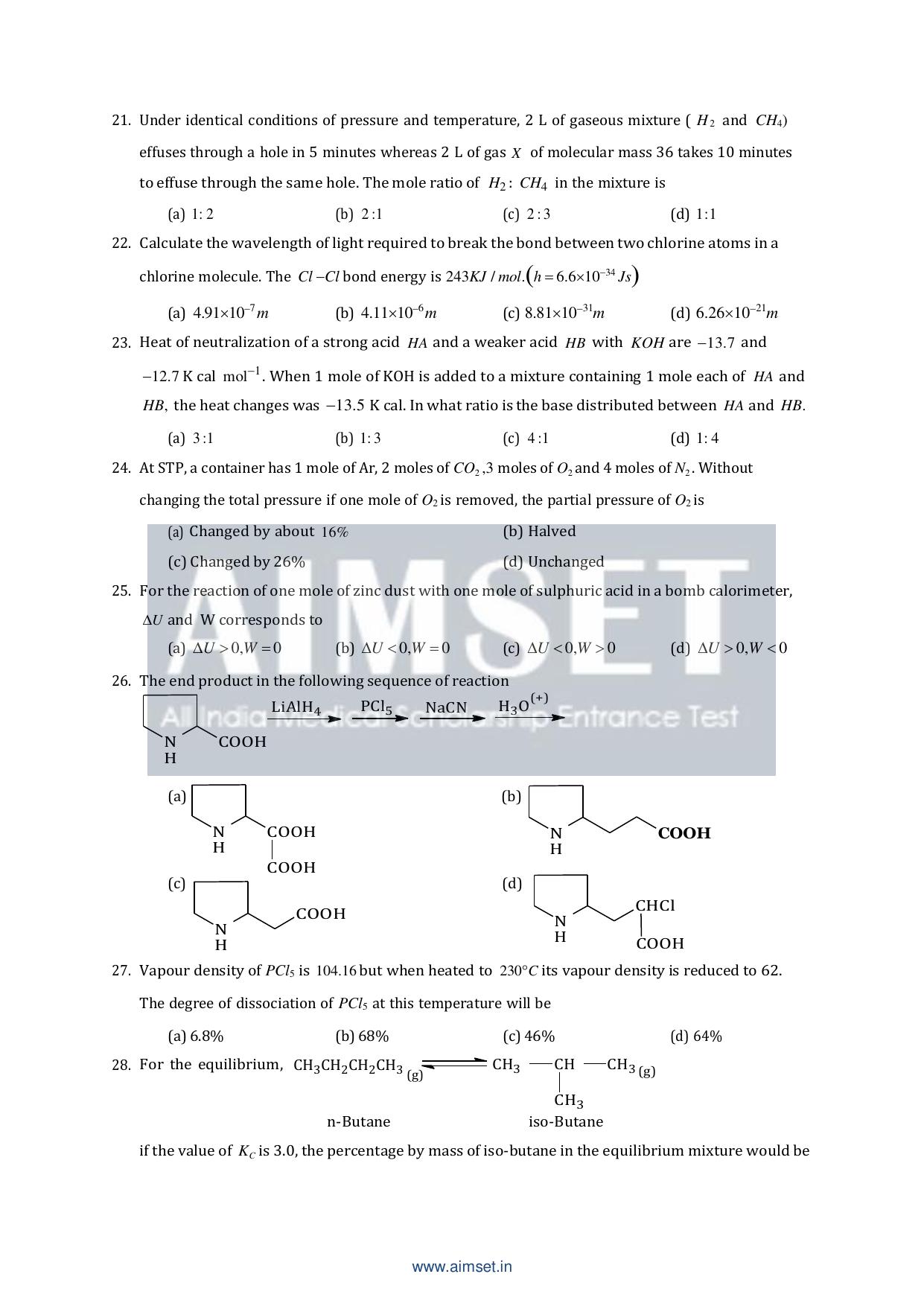 AIMSET 2024 Sample Paper - II - Page 5