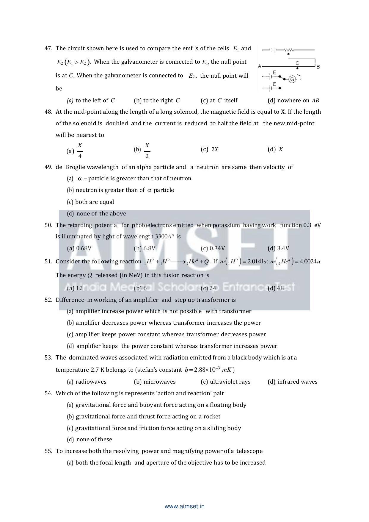 AIMSET 2024 Sample Paper - II - Page 9