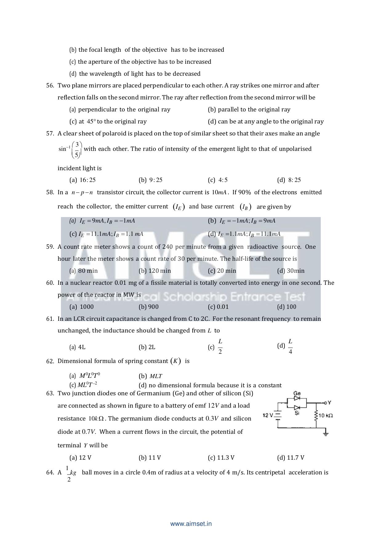 AIMSET 2024 Sample Paper - II - Page 10