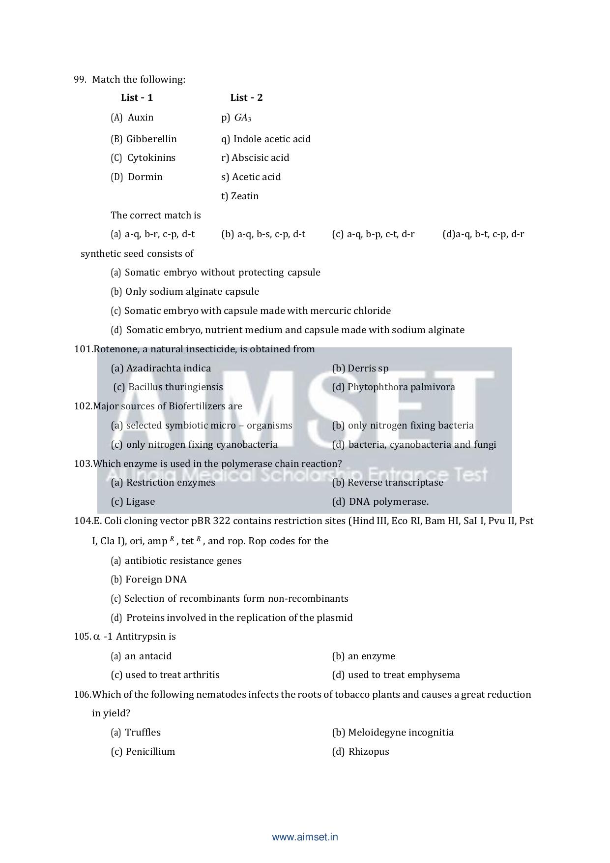 AIMSET 2024 Sample Paper - II - Page 16