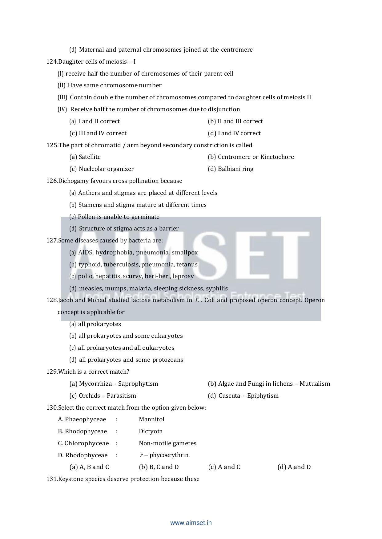 AIMSET 2024 Sample Paper - II - Page 19