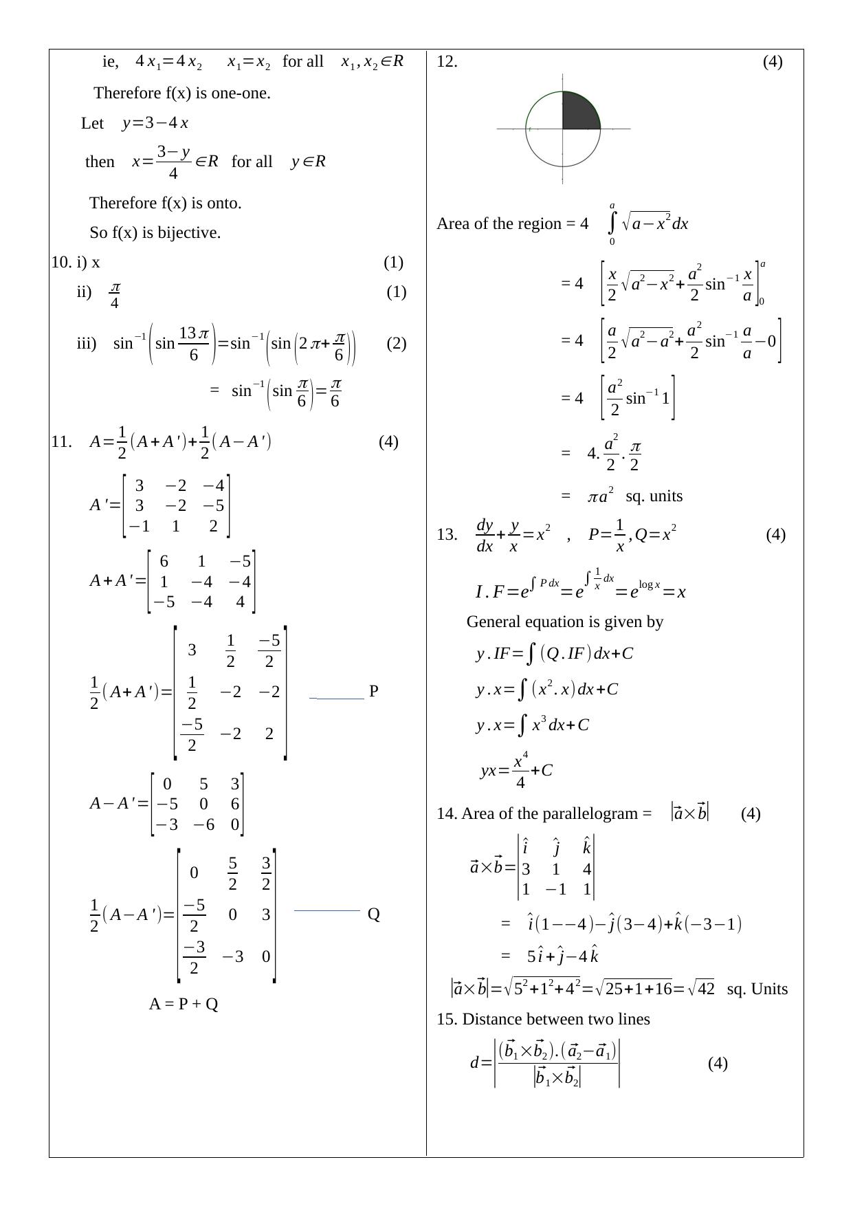 Kerala Plus Two 2023 Maths (Science) Model Answer key - Page 2
