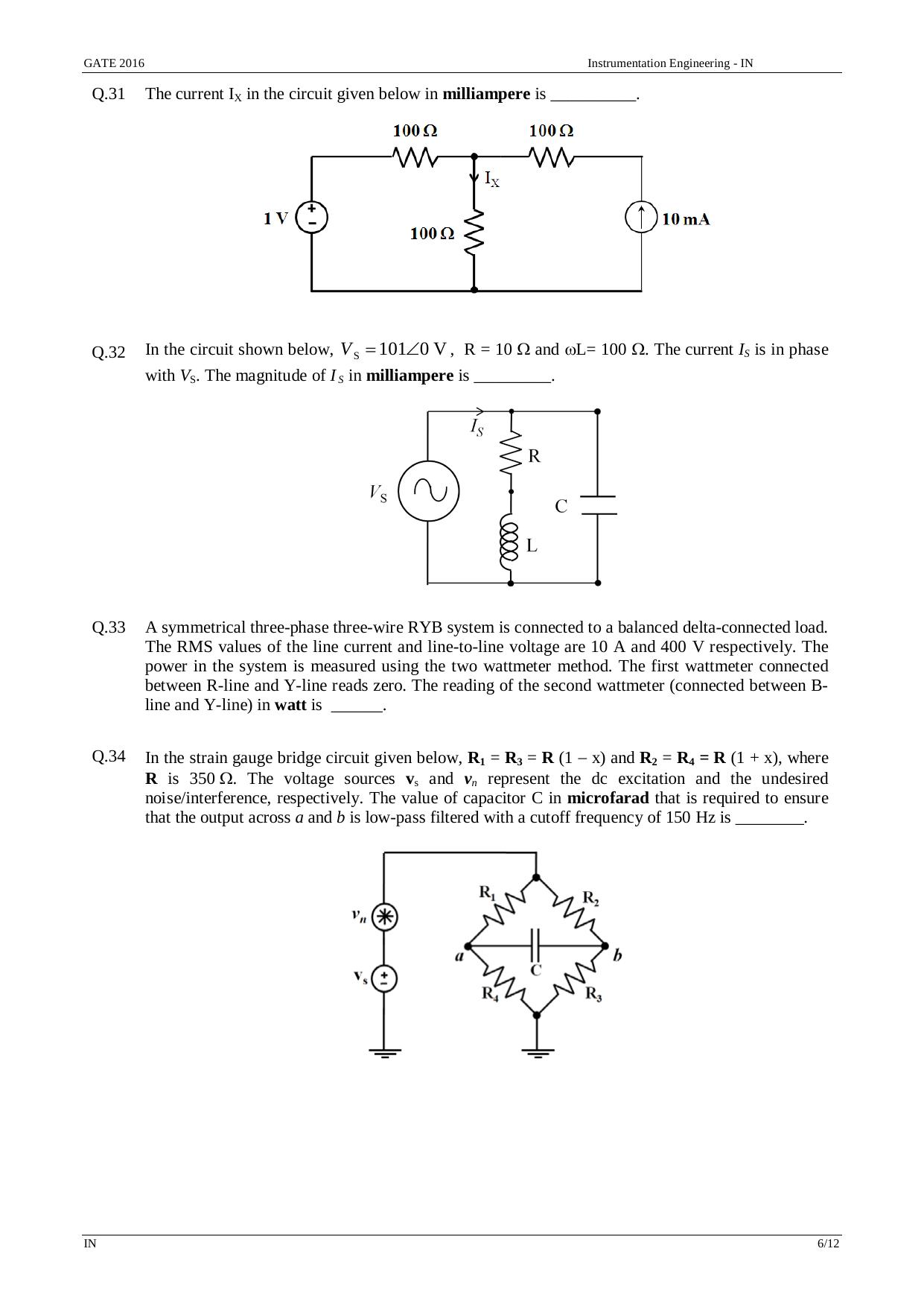 GATE 2016 Instrumentation Engineering (IN) Question Paper with Answer Key - Page 9