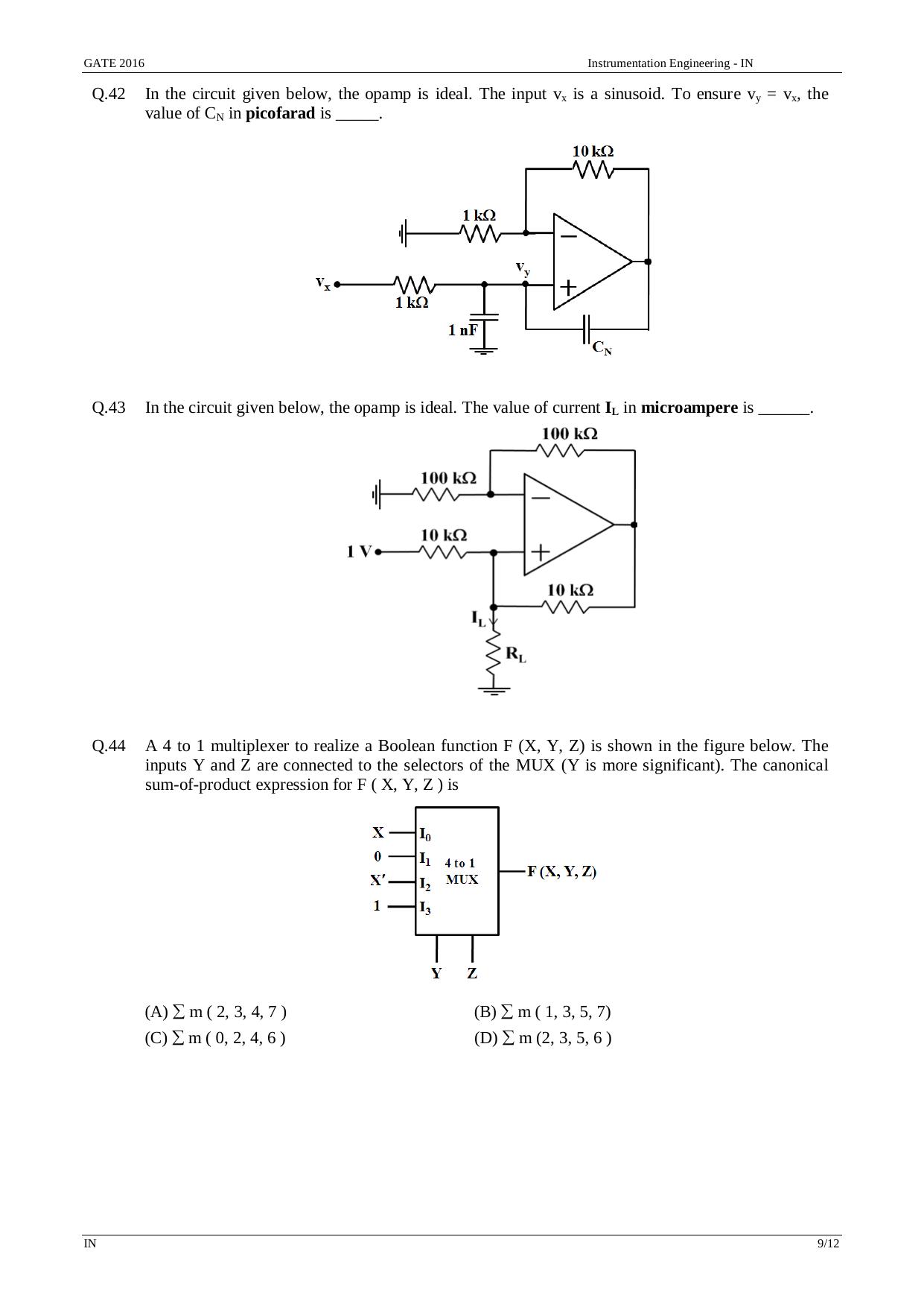 GATE 2016 Instrumentation Engineering (IN) Question Paper with Answer Key - Page 12