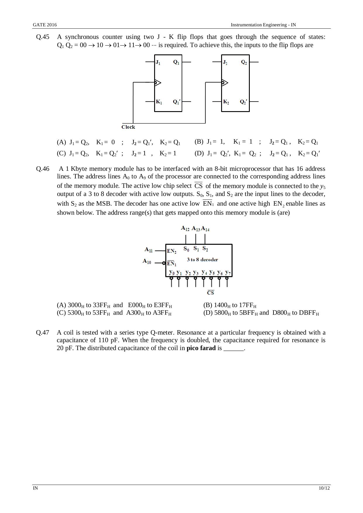 GATE 2016 Instrumentation Engineering (IN) Question Paper with Answer Key - Page 13