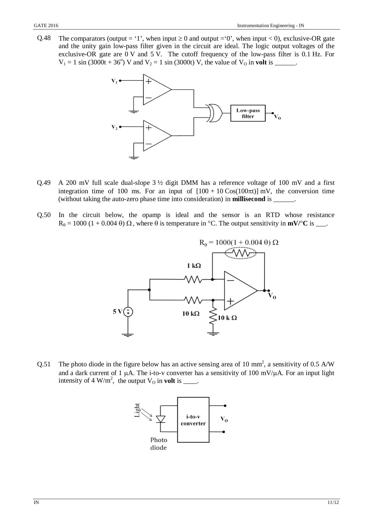 GATE 2016 Instrumentation Engineering (IN) Question Paper with Answer Key - Page 14