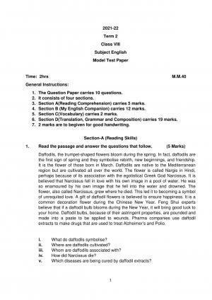 PSEB Class 8th (Term 2) English Model Paper 2021-22