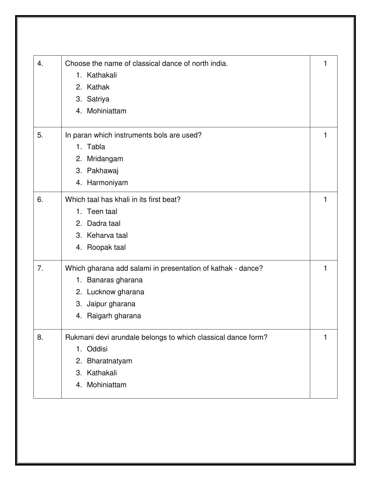 CBSE Class 12 Kathak Sample Question Paper 2024-25 - Page 2