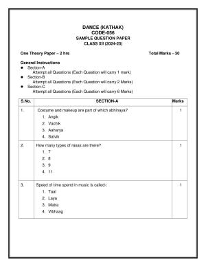 CBSE Class 12 Kathak Sample Question Paper 2024-25