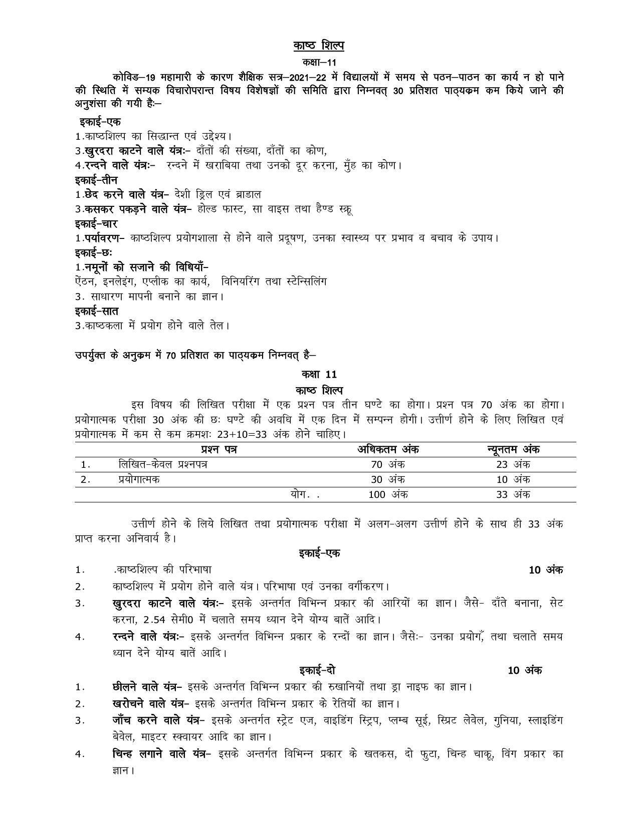 UP Board 11th Syllabus Wood Craft - Page 1