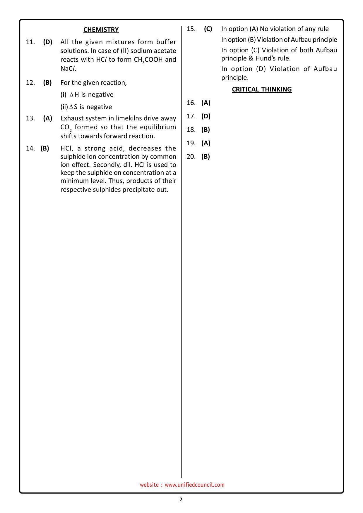 2023 Class 11 PCM NSTSE Key & Solutions - Page 2