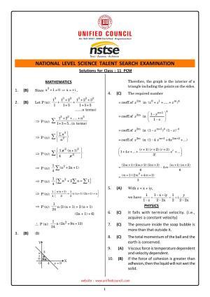 2023 Class 11 PCM NSTSE Key & Solutions