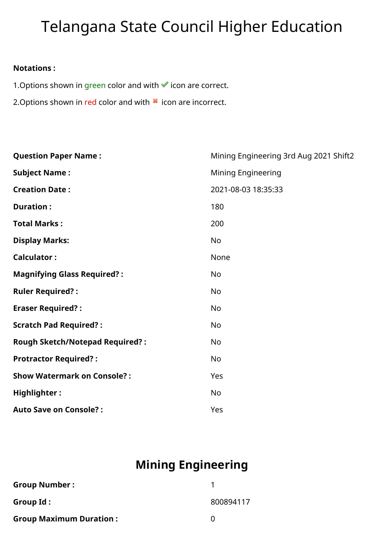 TS ECET 2021 Mining Engineering Question Paper - Page 1