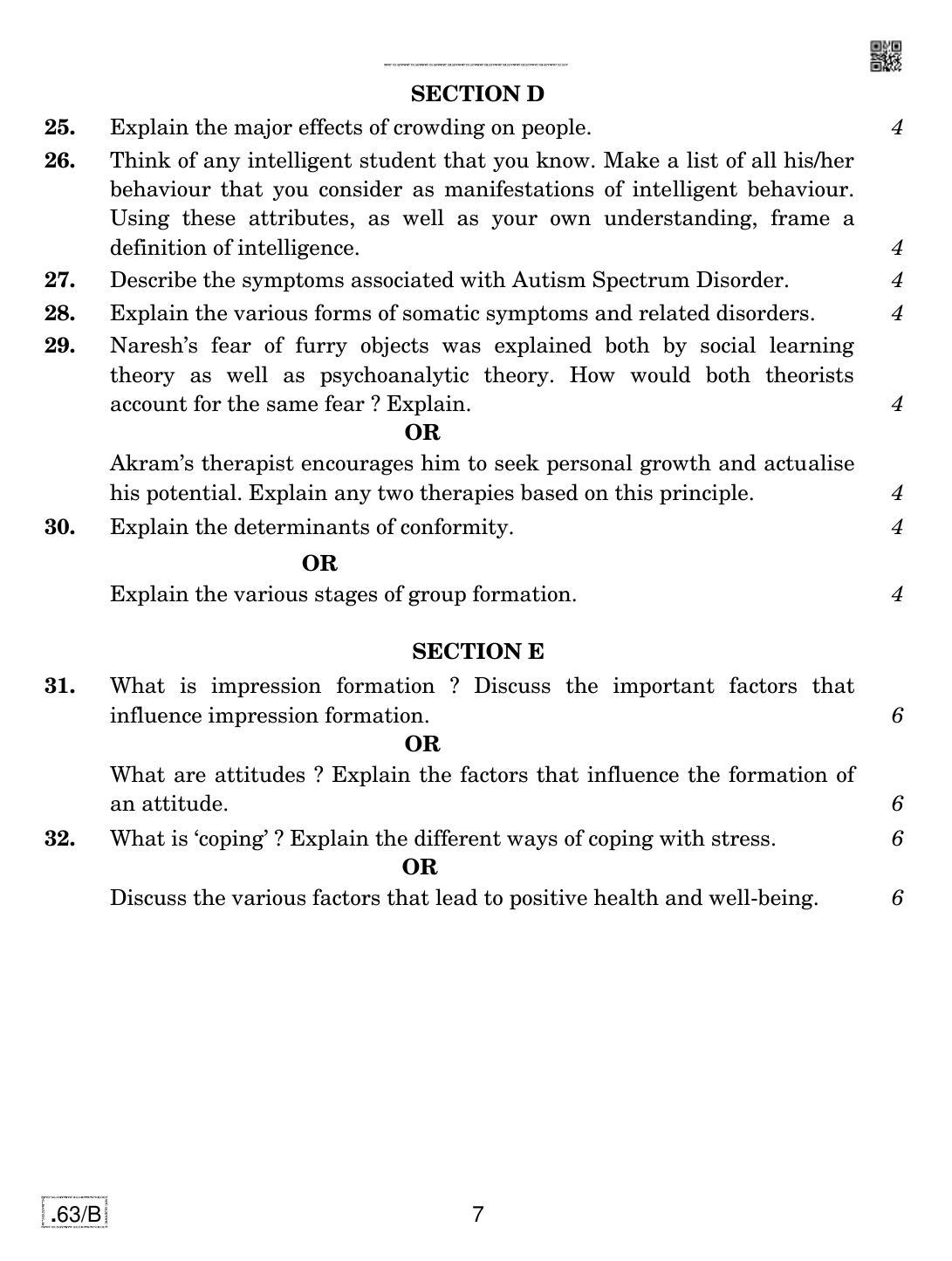 CBSE Class 12 Psychology 2020 Compartment Question Paper - Page 7