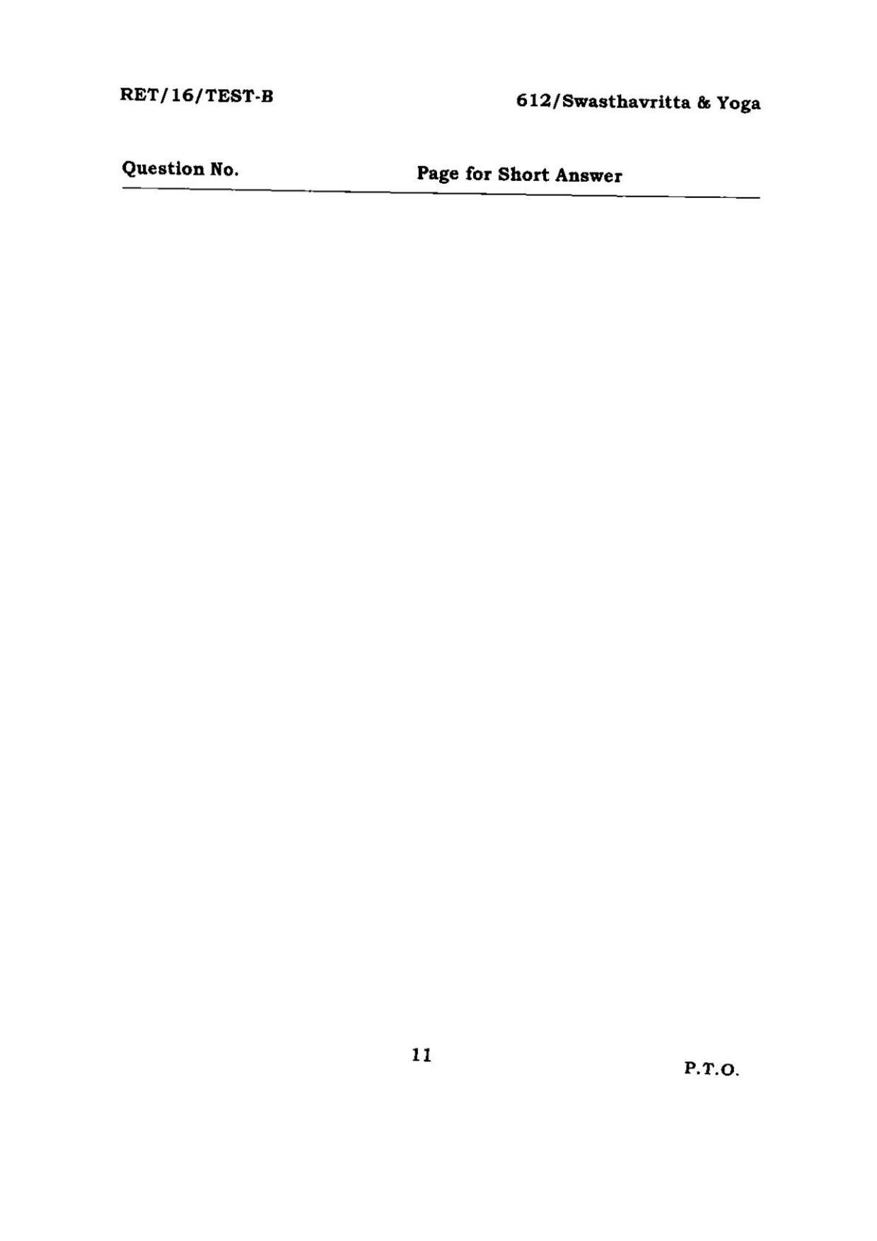 BHU RET SWASTHAVRITH & YOGA 2016 Question Paper - Page 11