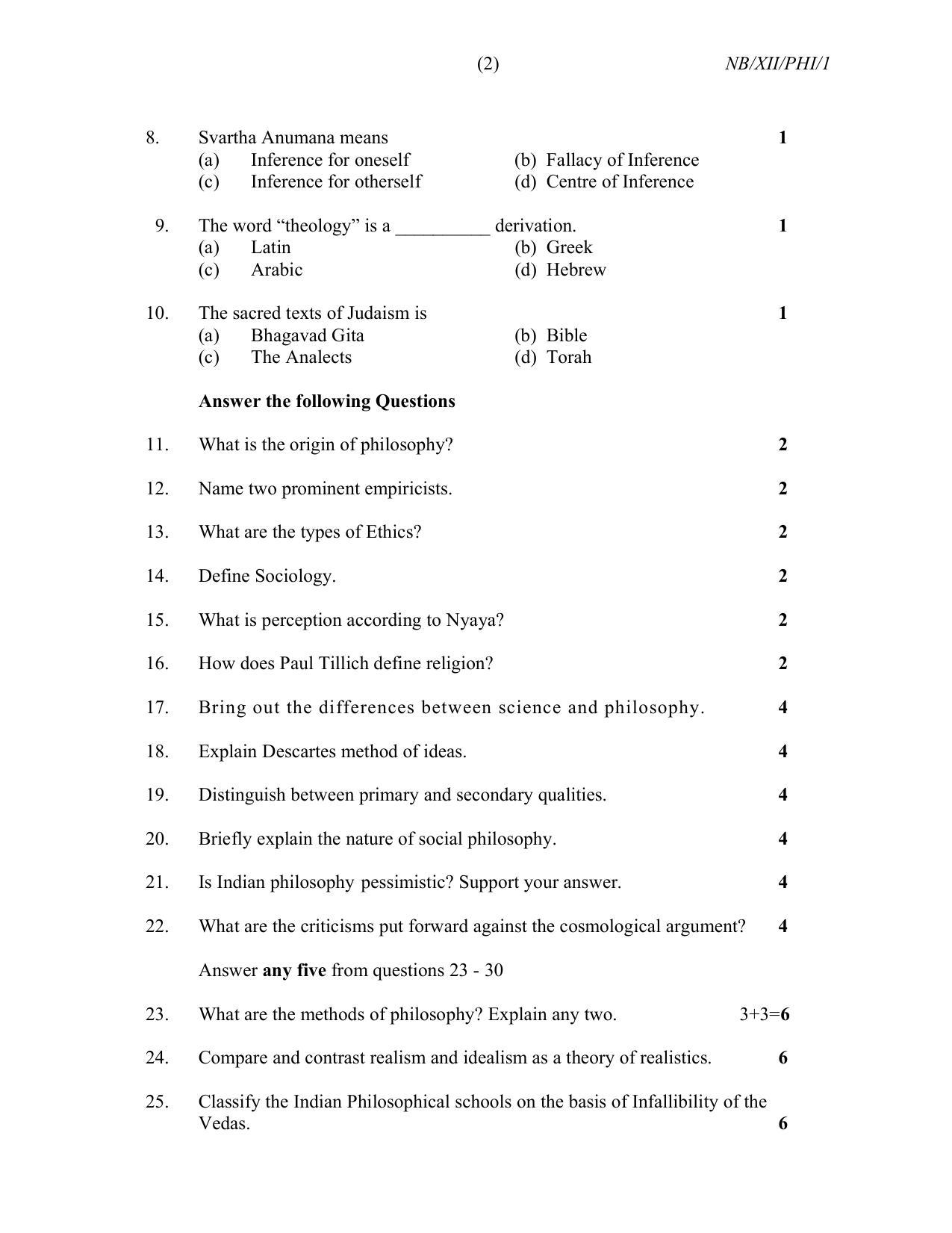 Nagaland Board Class 12 Philosophy 2021 Question Paper - Page 2