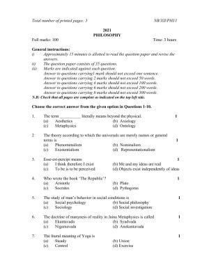 Nagaland Board Class 12 Philosophy 2021 Question Paper