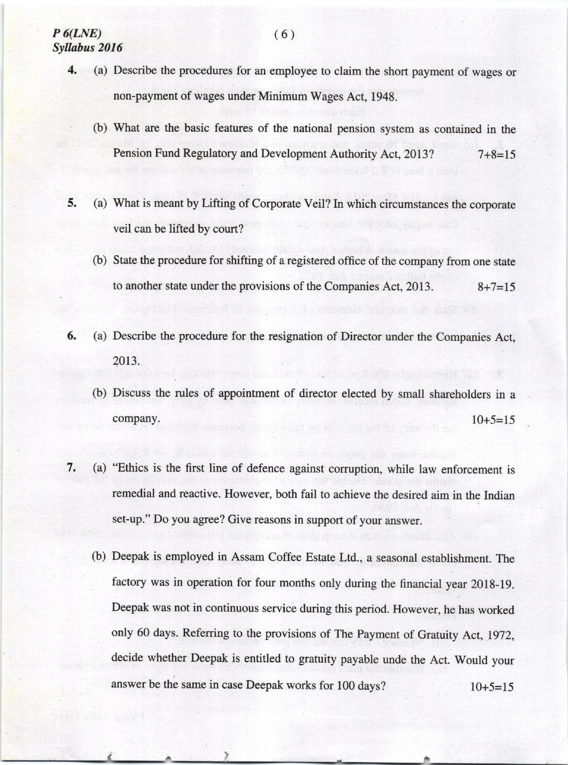 ICMAI June 2019 Laws and Ethics Question Paper - Page 6