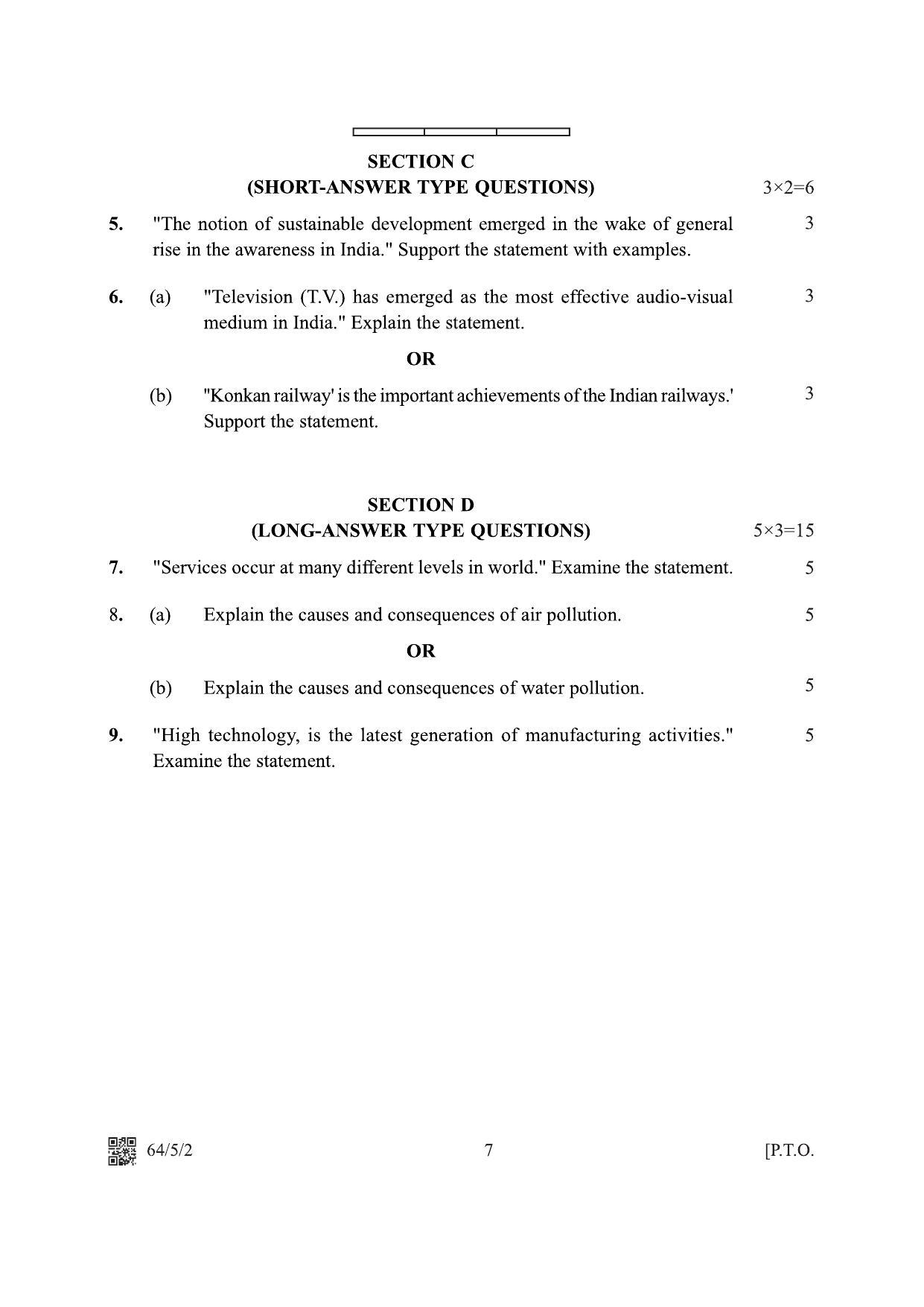 CBSE Class 12 64-5-2 Geography 2022 Question Paper - Page 7