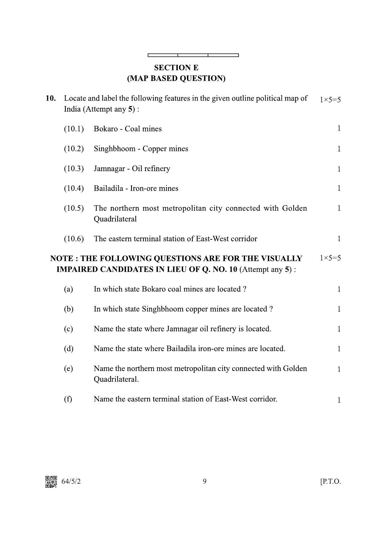 CBSE Class 12 64-5-2 Geography 2022 Question Paper - Page 9