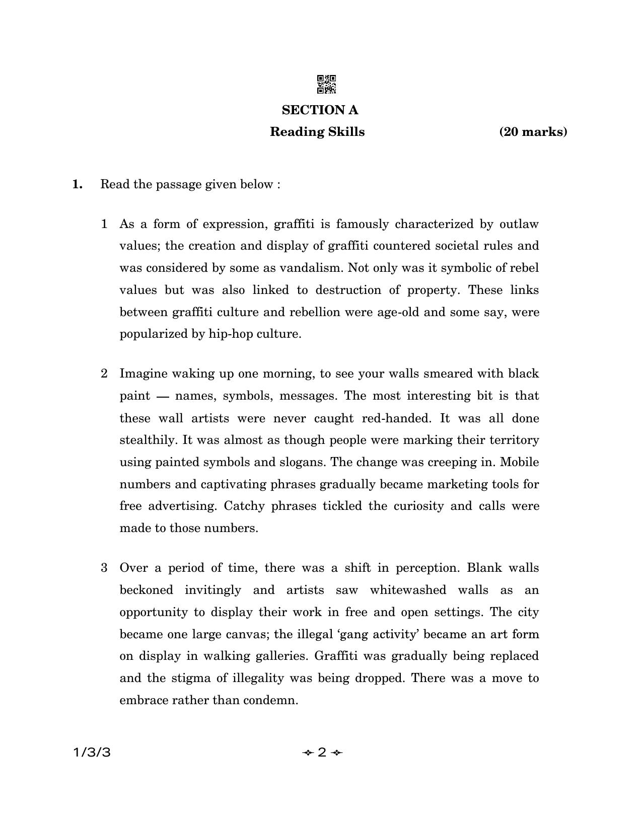 CBSE Class 12 1-3-3 English Core 2023 Question Paper - Page 2