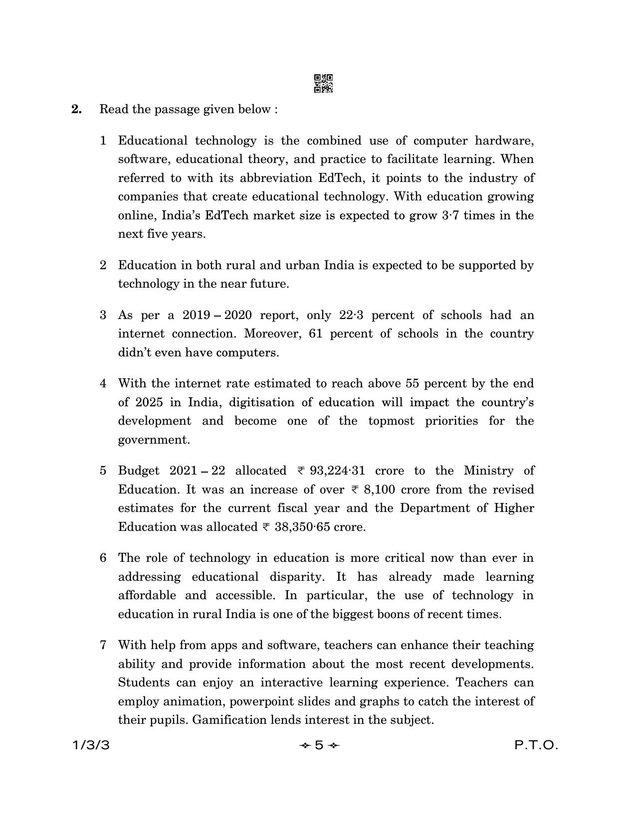 CBSE Class 12 1-3-3 English Core 2023 Question Paper - Page 5