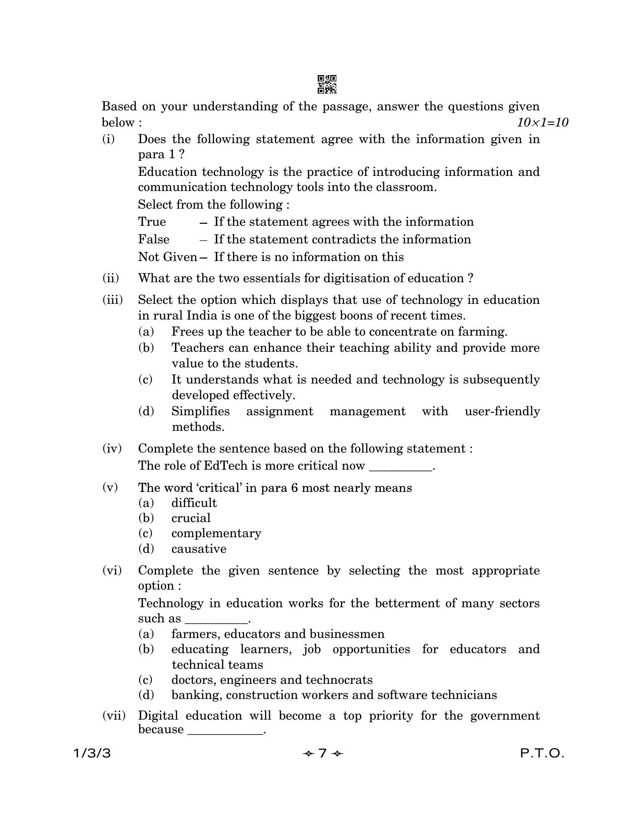 CBSE Class 12 1-3-3 English Core 2023 Question Paper - Page 7