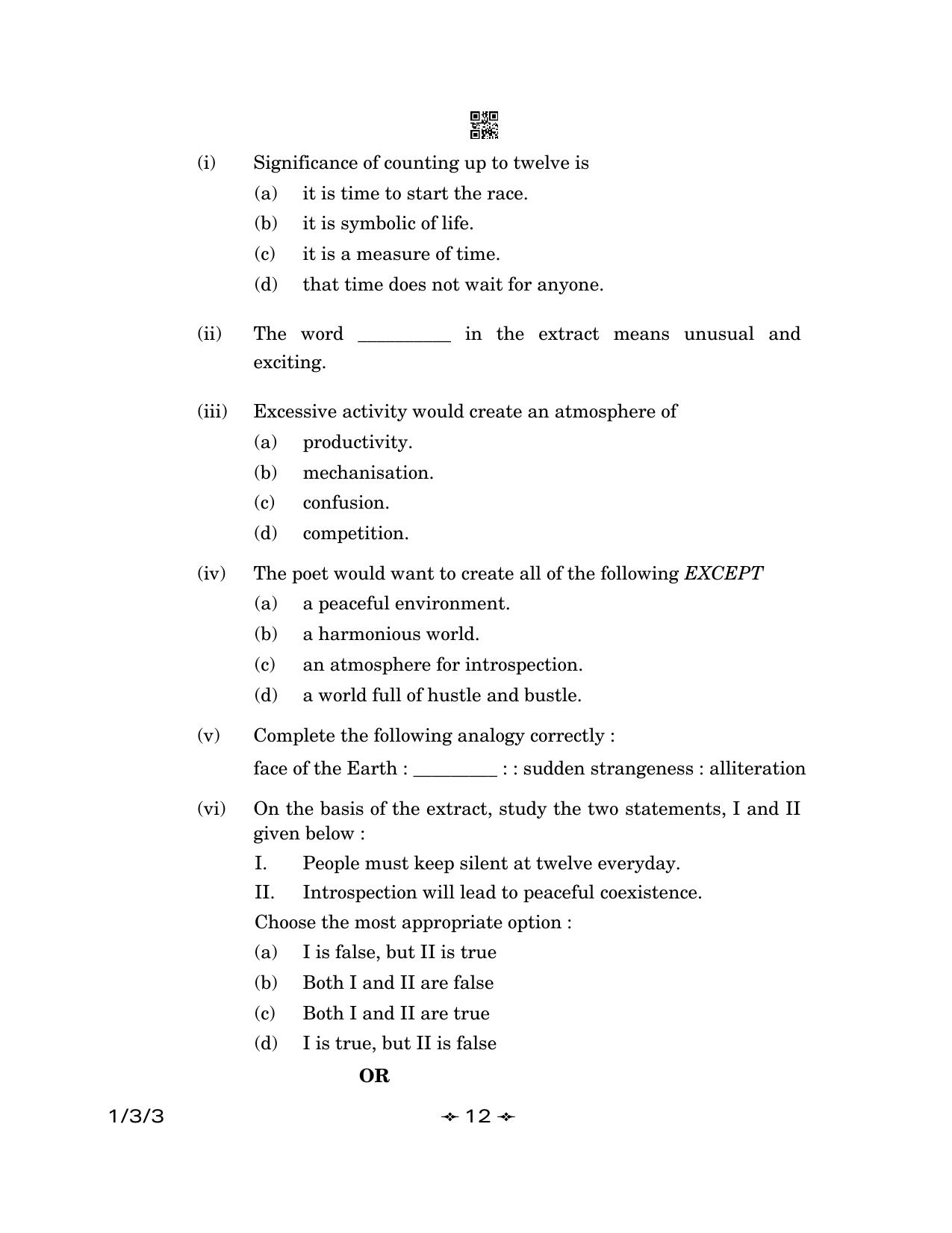 CBSE Class 12 1-3-3 English Core 2023 Question Paper - Page 12