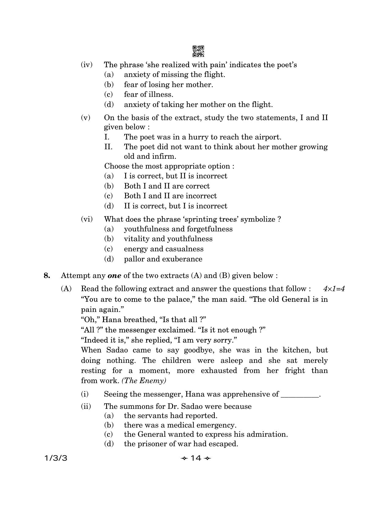 CBSE Class 12 1-3-3 English Core 2023 Question Paper - Page 14