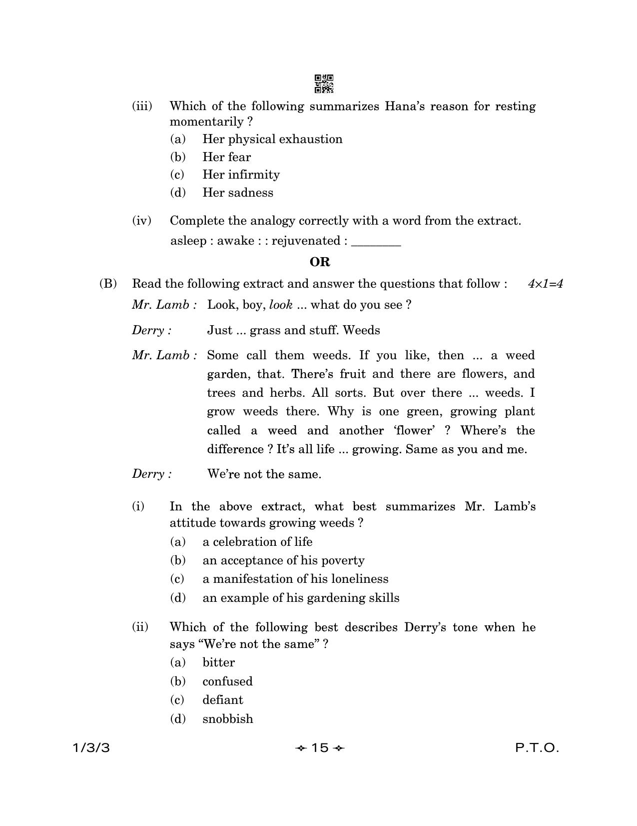 CBSE Class 12 1-3-3 English Core 2023 Question Paper - Page 15