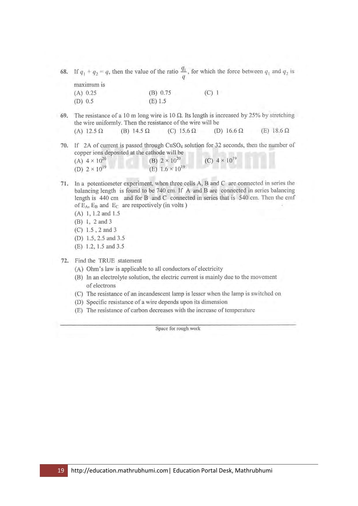KEAM Paper I 2011 Question Paper - Page 19