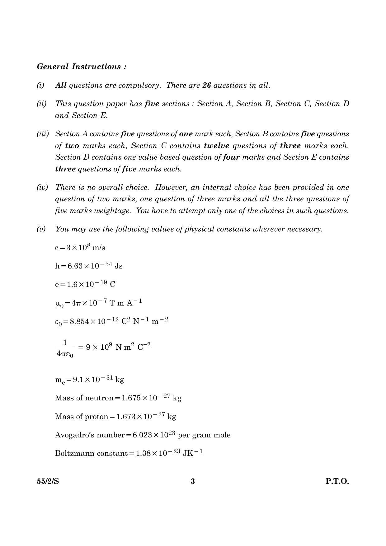 CBSE Class 12 055 Set 2 S Physics Theory 2016 Question Paper - Page 3