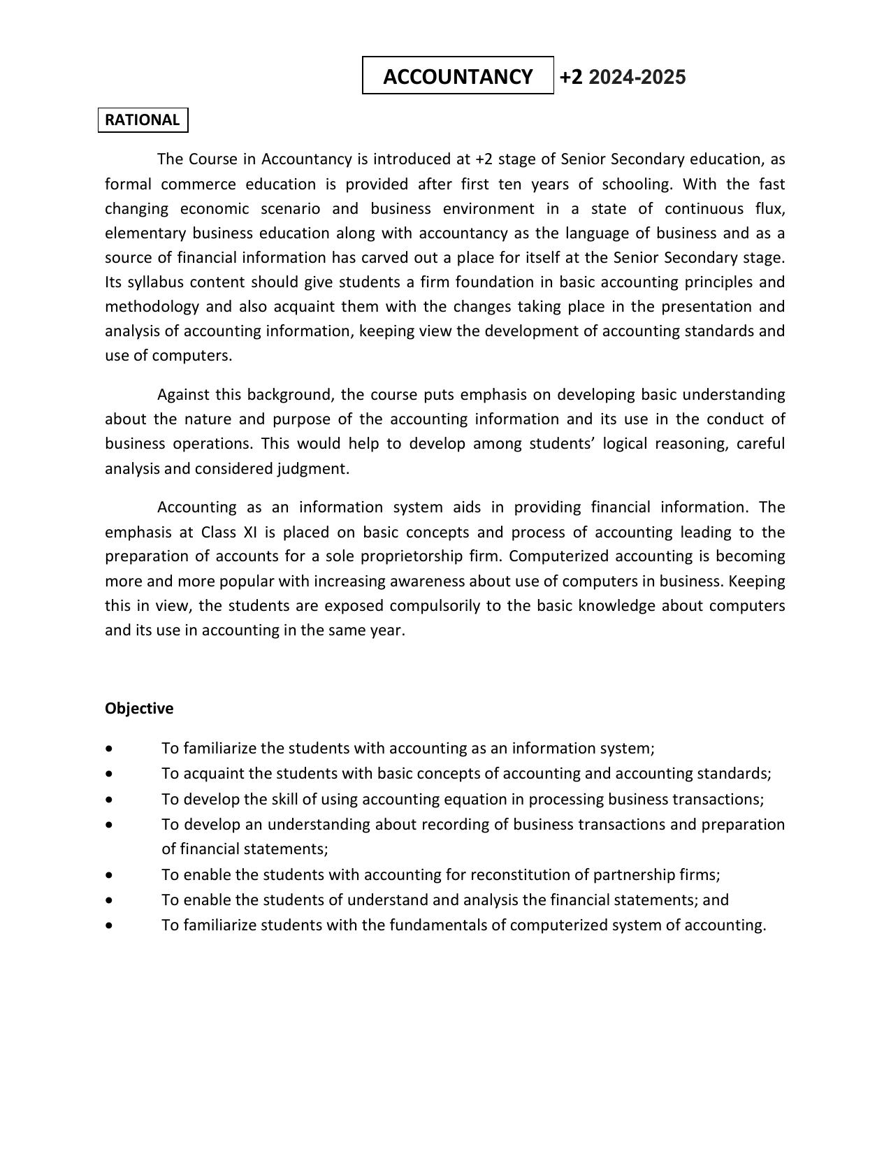 HP Board Class 12th Syllabus for Accountancy - Page 1