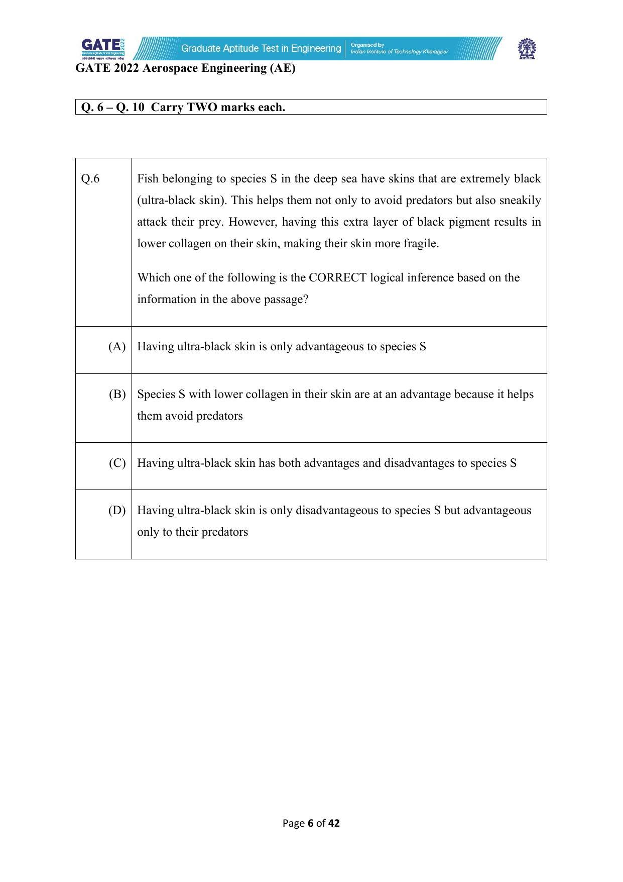 GATE 2022 Aerospace Engineering (AE) Question Paper - Page 6
