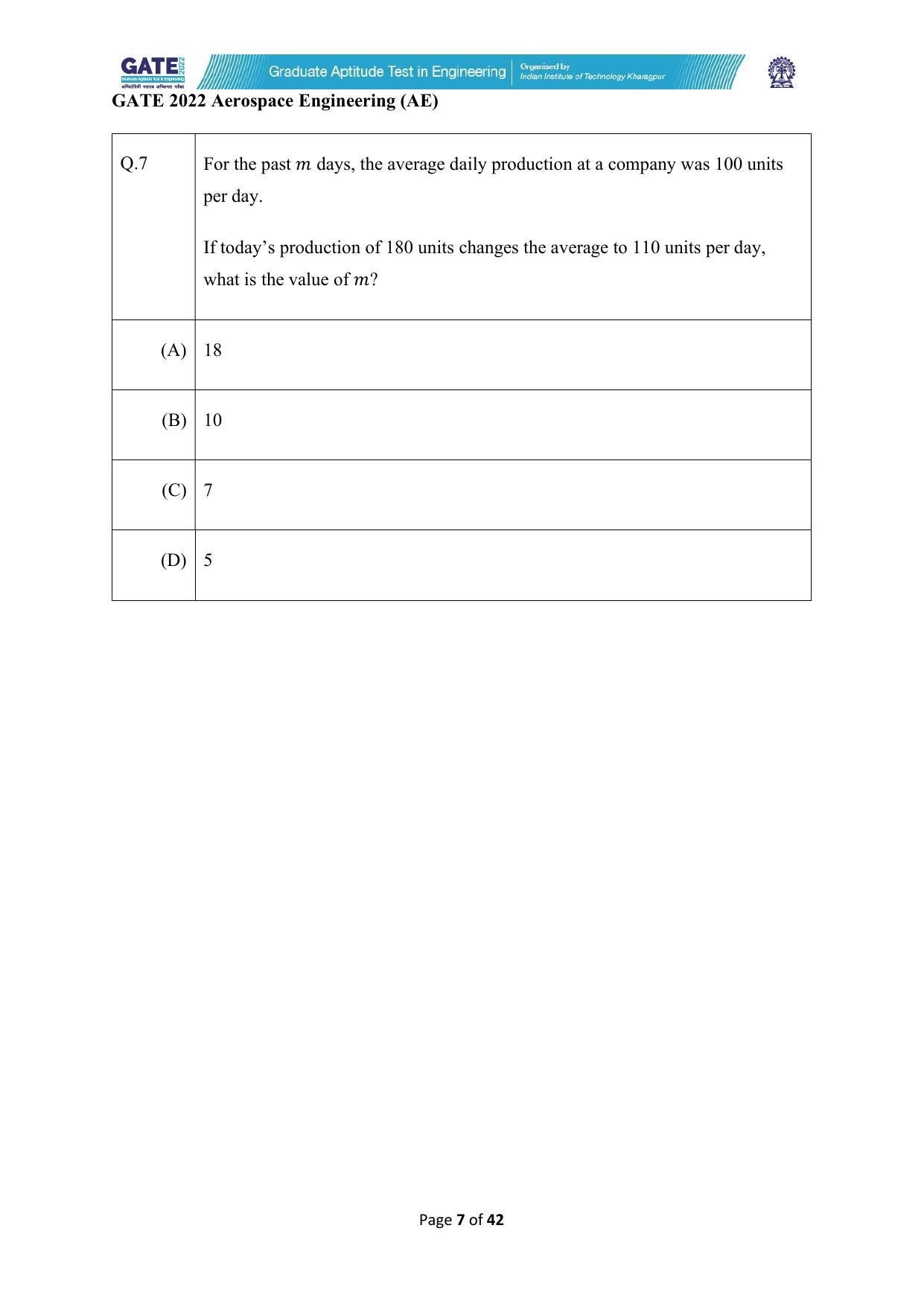 GATE 2022 Aerospace Engineering (AE) Question Paper - Page 7