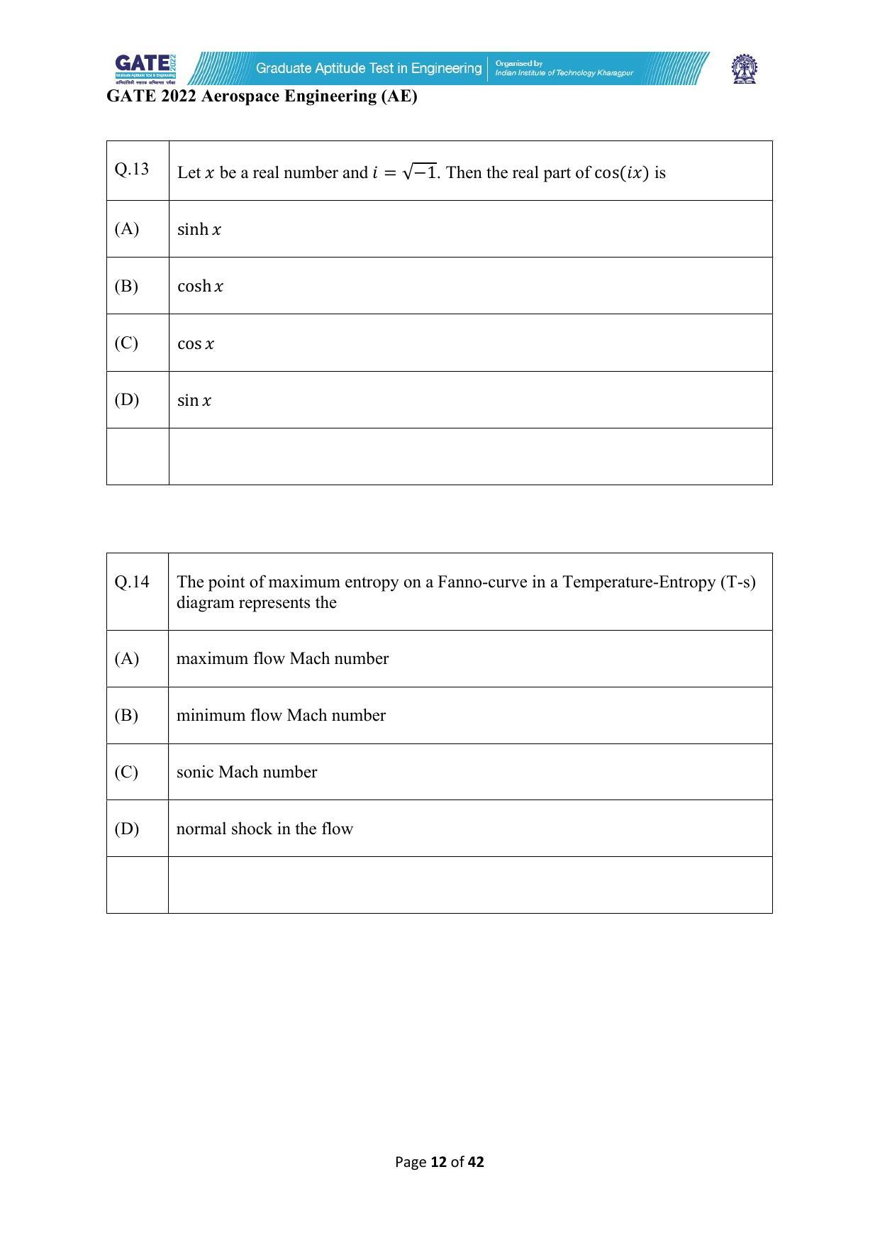 GATE 2022 Aerospace Engineering (AE) Question Paper - Page 12