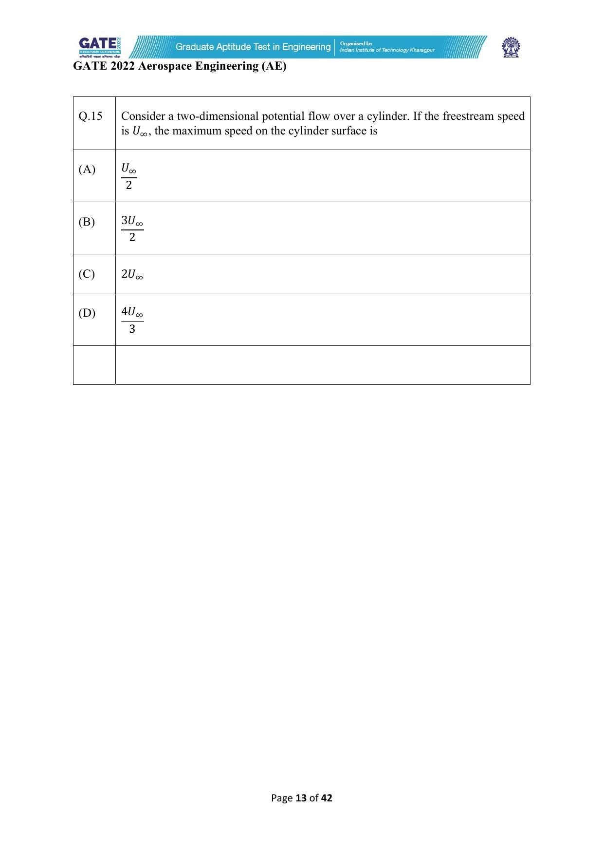 GATE 2022 Aerospace Engineering (AE) Question Paper - Page 13