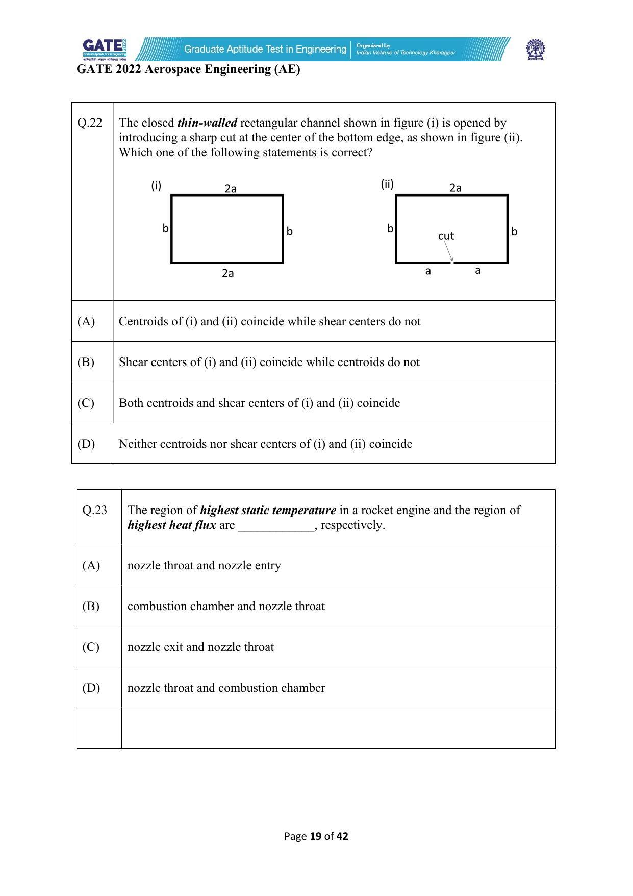 GATE 2022 Aerospace Engineering (AE) Question Paper - Page 19