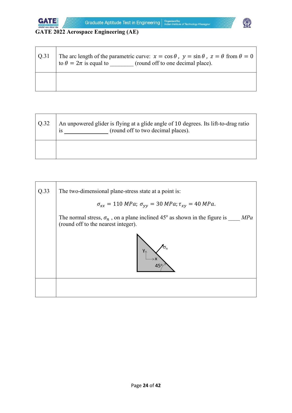 GATE 2022 Aerospace Engineering (AE) Question Paper - Page 24