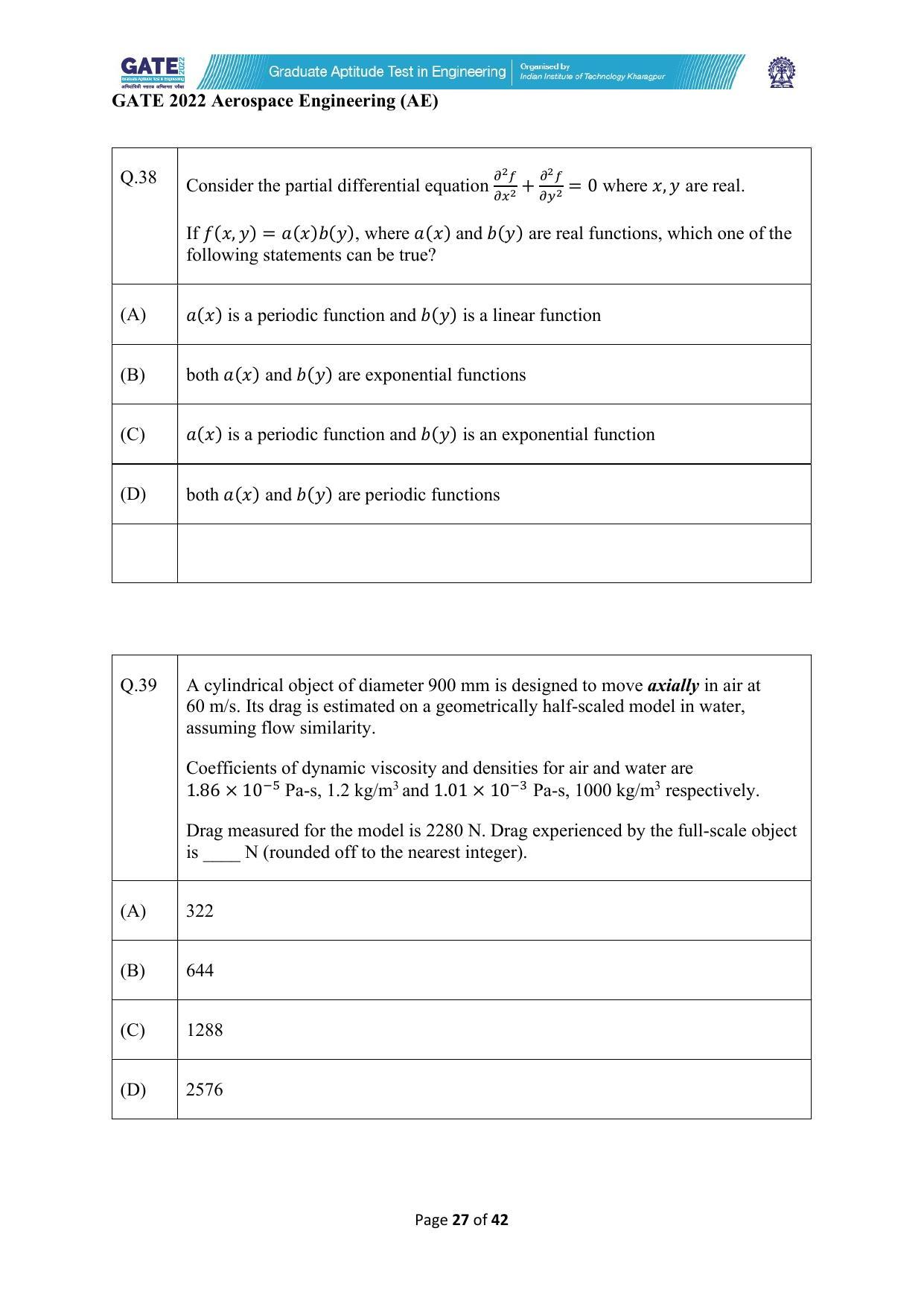 GATE 2022 Aerospace Engineering (AE) Question Paper - Page 27