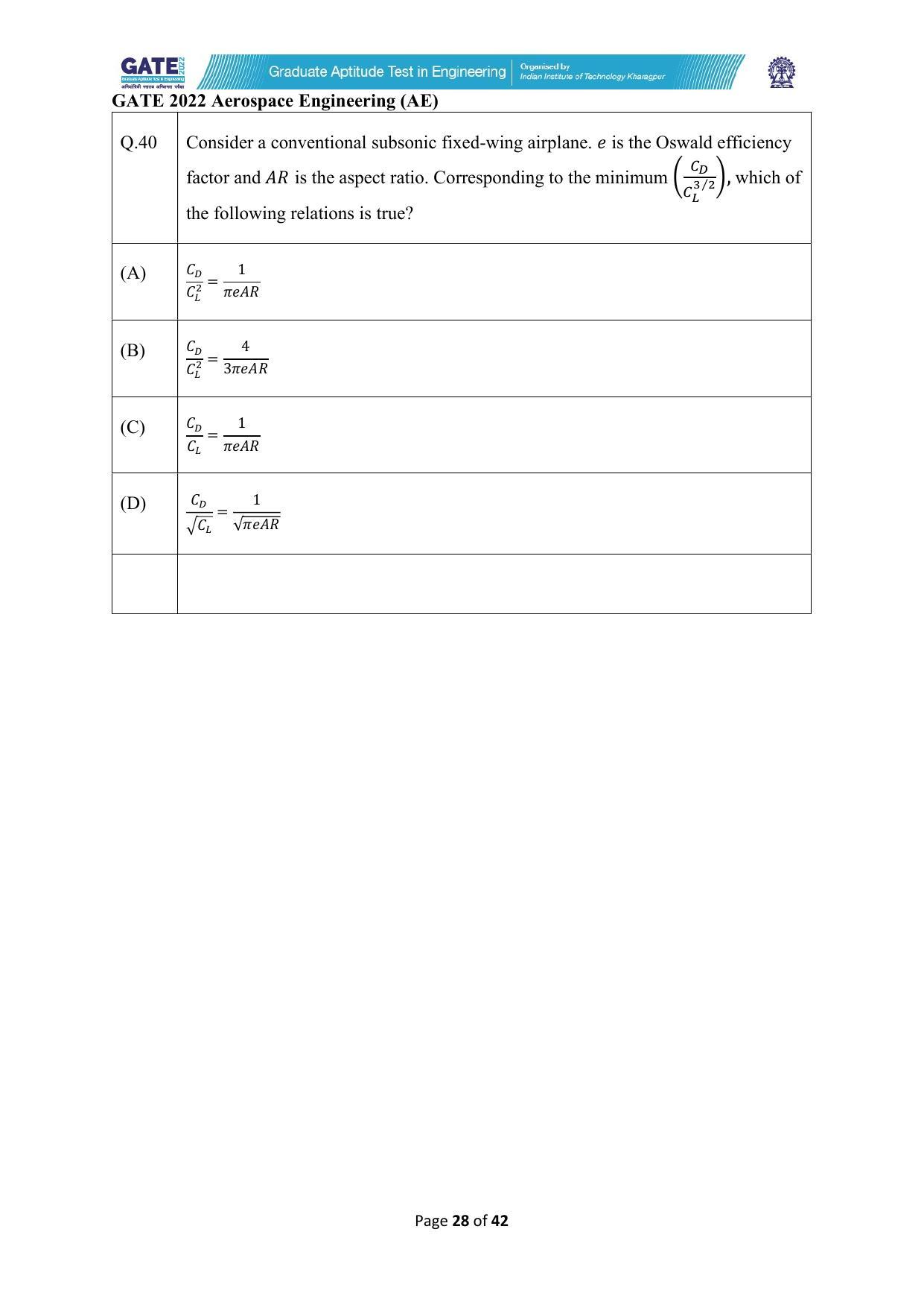 GATE 2022 Aerospace Engineering (AE) Question Paper - Page 28