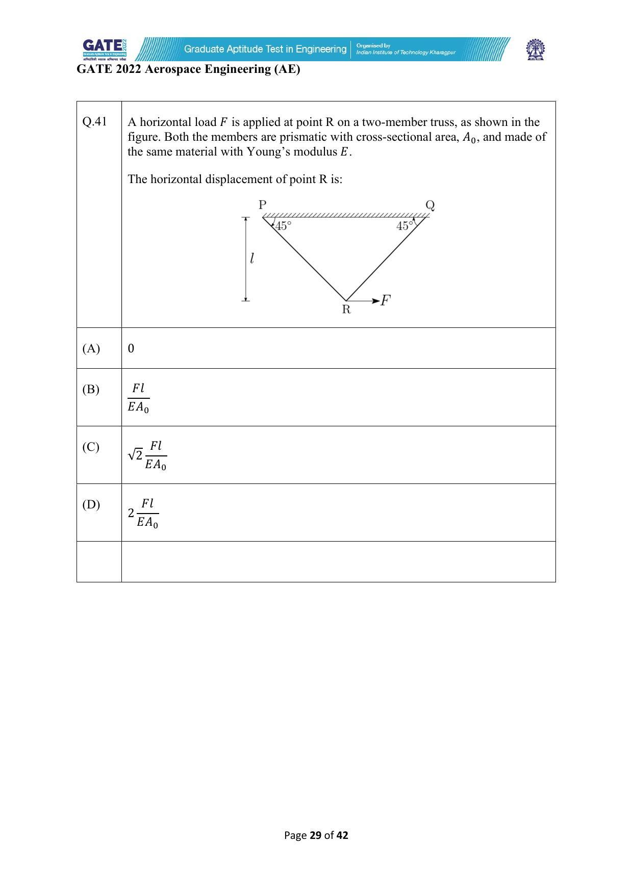 GATE 2022 Aerospace Engineering (AE) Question Paper - Page 29