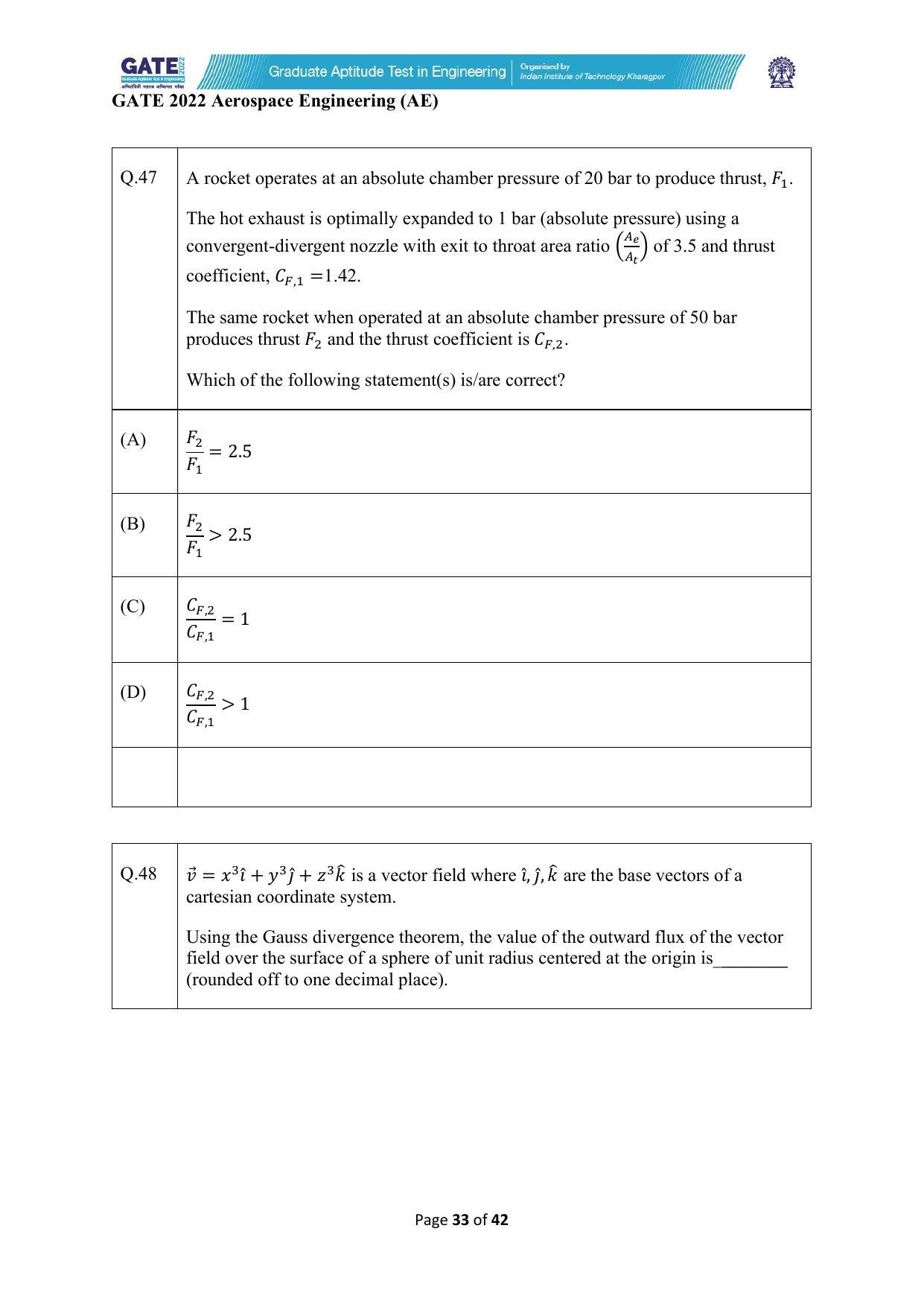 GATE 2022 Aerospace Engineering (AE) Question Paper - Page 33
