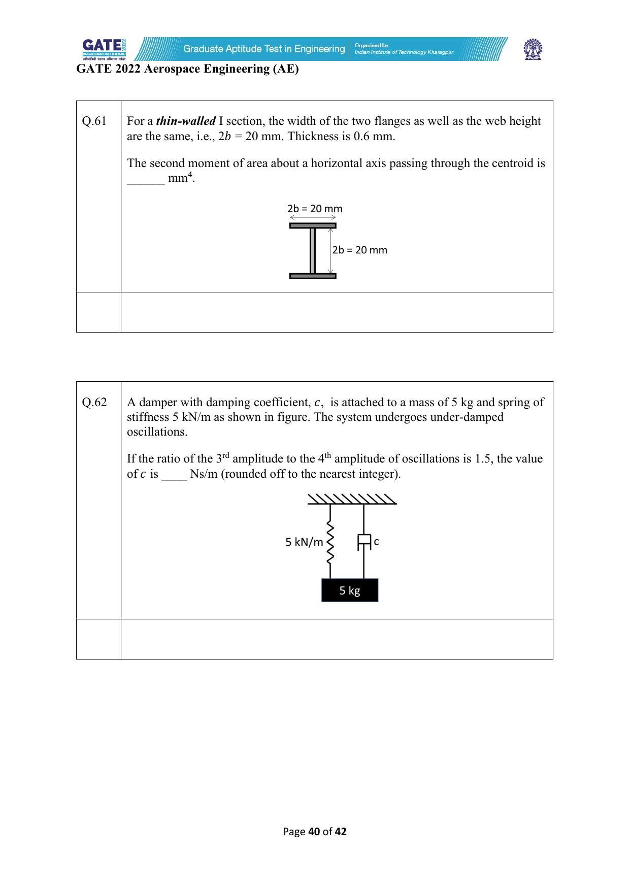 GATE 2022 Aerospace Engineering (AE) Question Paper - Page 40