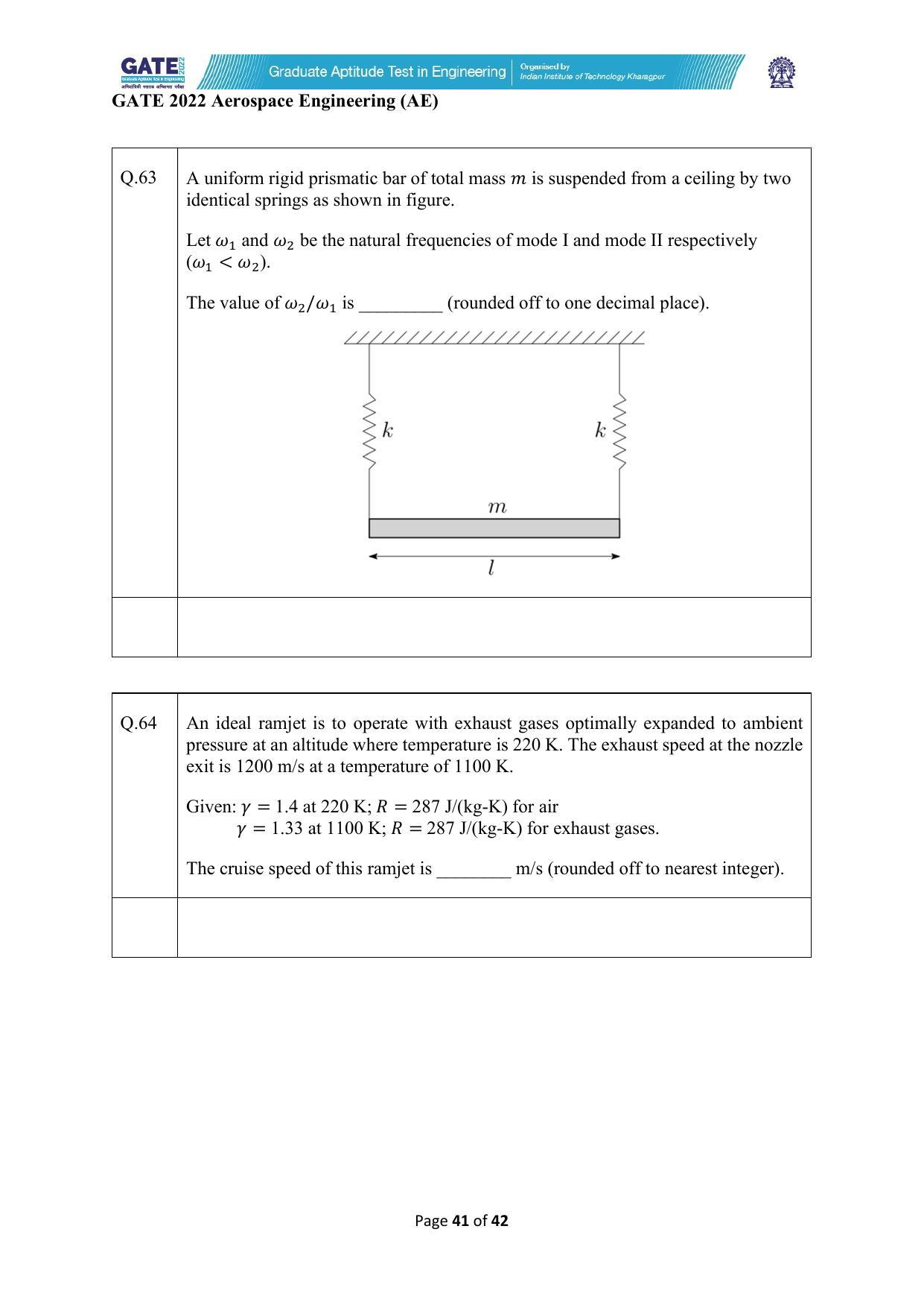 GATE 2022 Aerospace Engineering (AE) Question Paper - Page 41