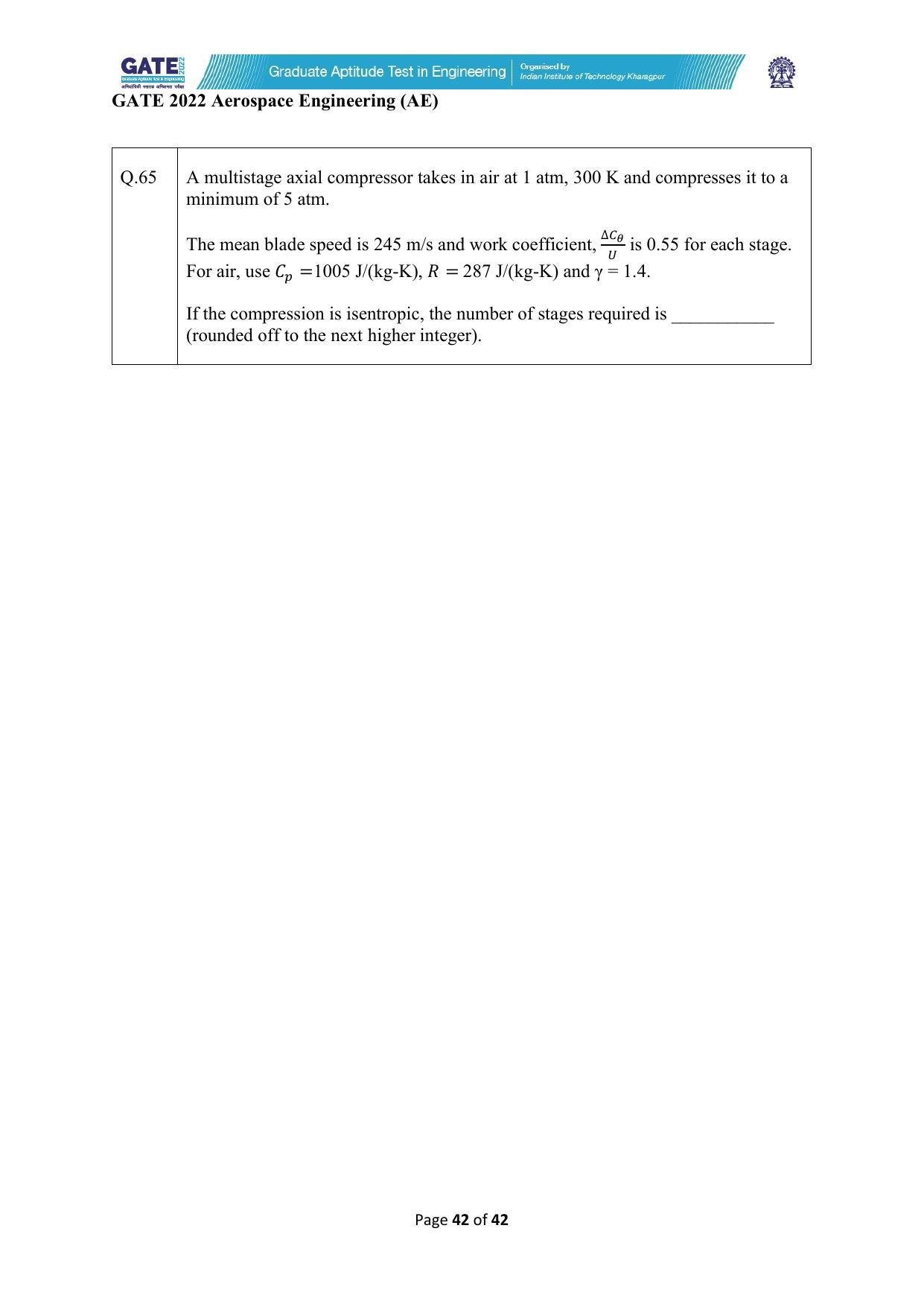 GATE 2022 Aerospace Engineering (AE) Question Paper - Page 42