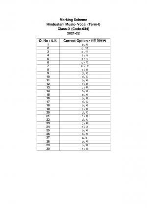 CBSE Class 10 Hindustani Music (Vocal) Marking Scheme and Solutions 2021-22